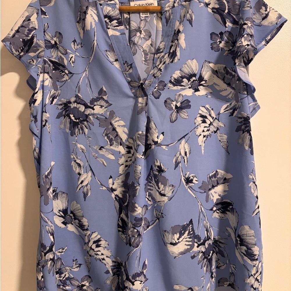 Calvin Klein Blue Ruffled Blouse